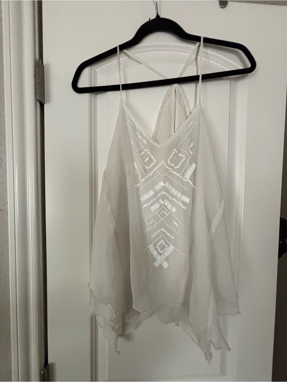 Hollister White Beaded Spaghetti Strap Camisole